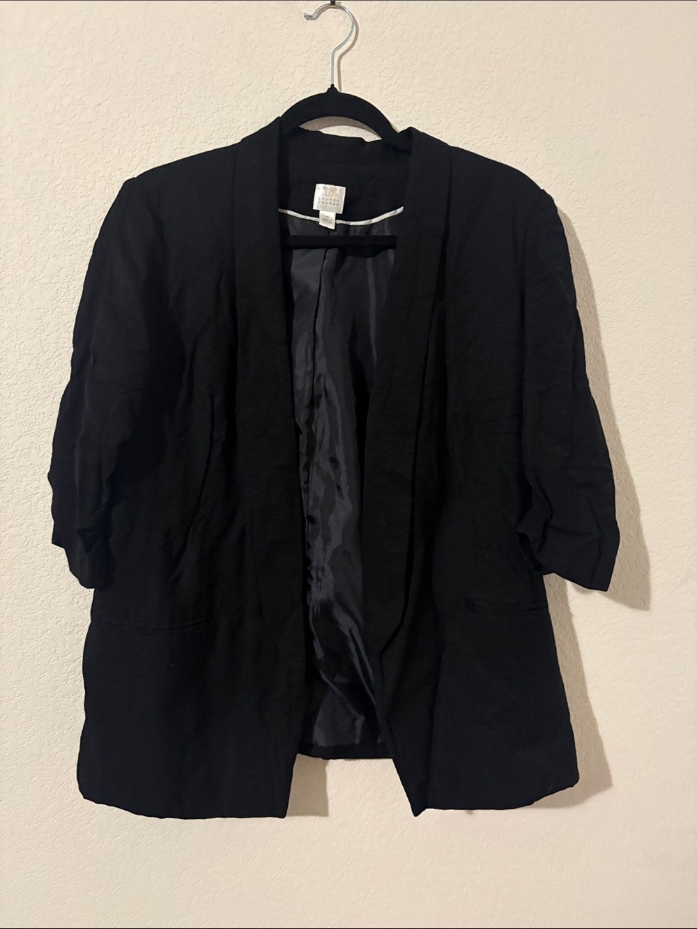 LC Lauren Conrad Black Open-Front Blazer with 3/4 Sleeves